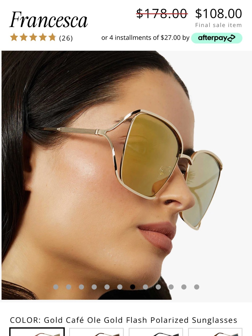 Brand new never worn Large Diff Eyewear Gold Frame Sunglasses with Café Lenses - Picture 4 of 4